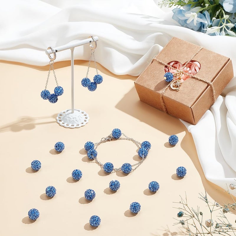 PH PandaHall 100pcs 10mm Blue Rhinestones Beads Pave Disco Ball Clay Beads Polymer Clay Rhinestone Bead Round Crystal Diamond Bead for Baseball Necklace Bracelet Earring Jewelry Making - Image 5